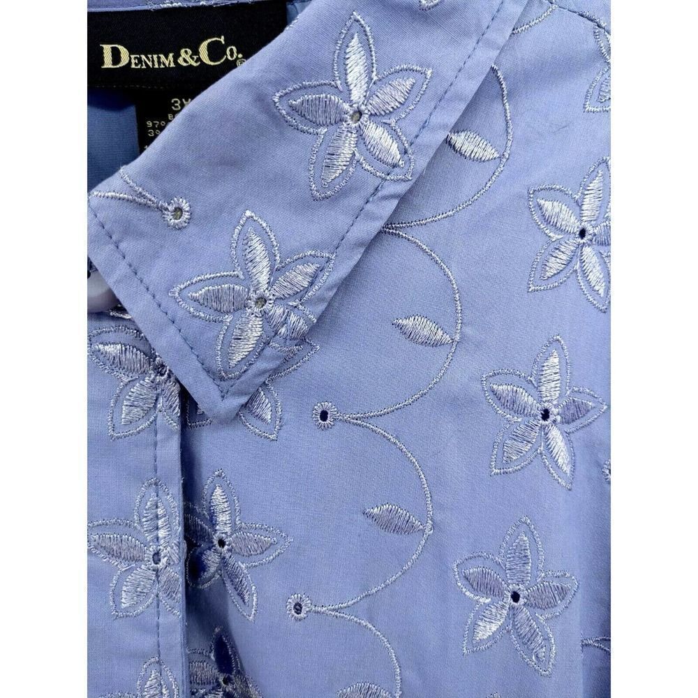 New Denim &‎ Co. Eyelet Floral Jacket Size 3X Embroidery QVC Periwinkle